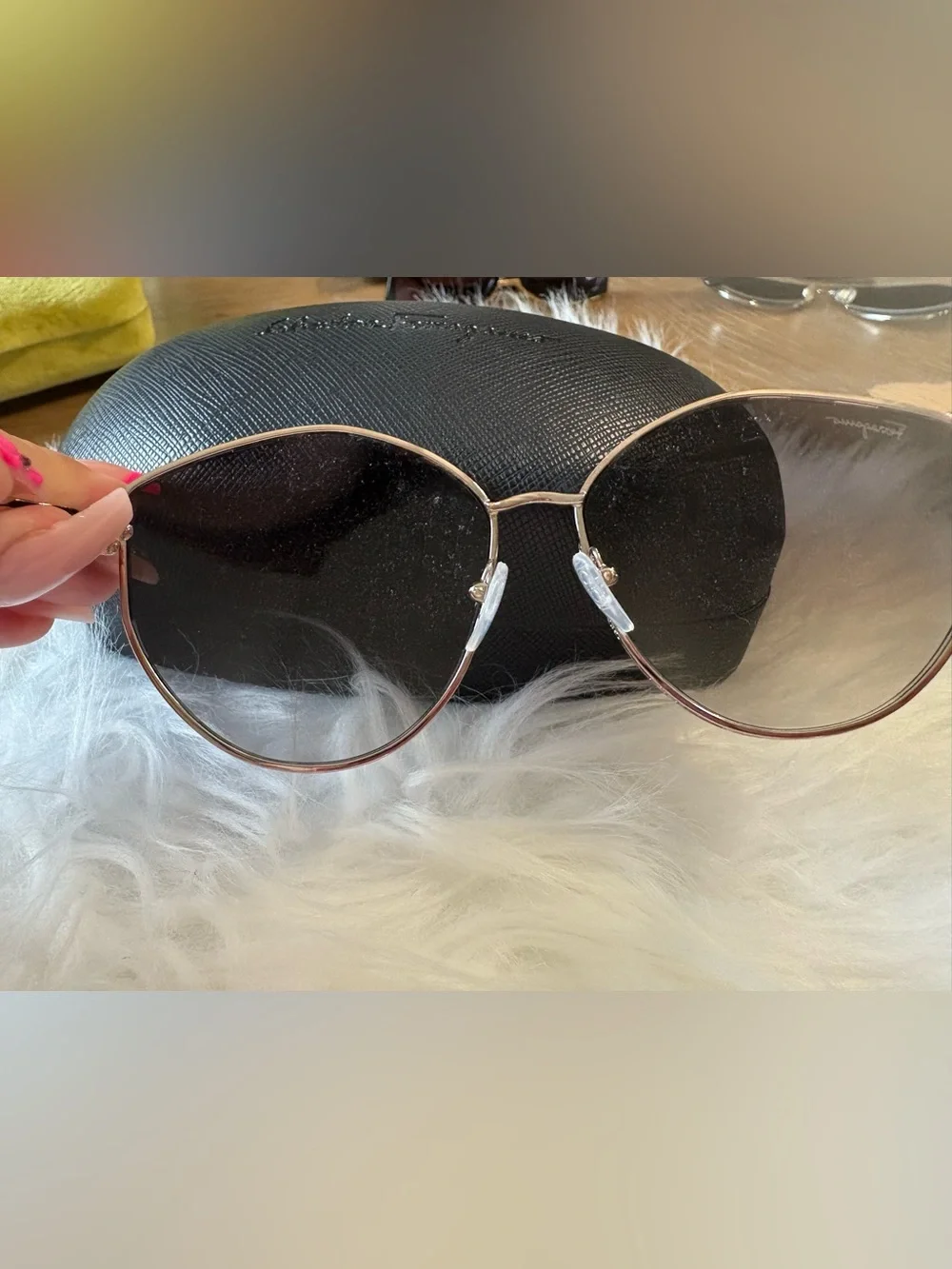 Salvatore Ferragamo Rose Gold Frame Sunglasses with Pink-Tinted Gradient Lenses